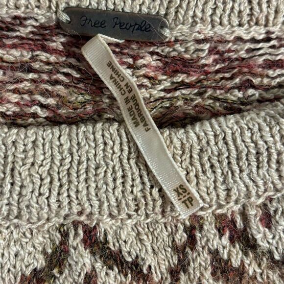 Free People XS Beige Boho Knit Bell Sleeve Tunic Dress Red Rose Floral - Picture 4 of 6